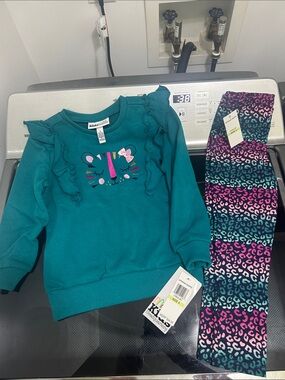 Girl size 4/4T outfit 2 piece set new nwt leggings leopard cat cheetah teal twin